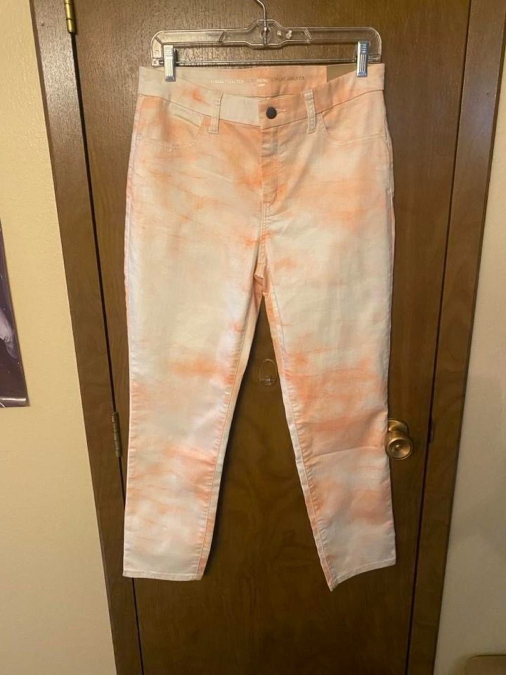 Chico's Women's Tie-Dye Orange and White Straight Leg Jeans